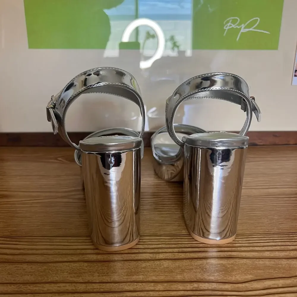 Steve Madden Silver Chunky Platform Heeled Sandals Womens 10 Emberly - Picture 7 of 12